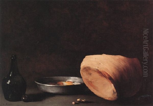 Nature Morte A La Cruche Cassee, Aux Oeufs Et A La Bouteille De Vin Oil Painting by Theodule Ribot