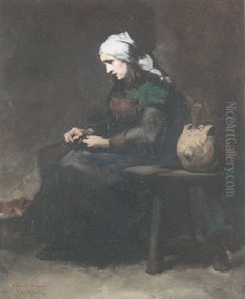 La Ravaudeuse Oil Painting by Theodule Ribot