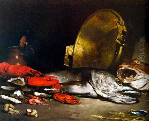 Nature Morte Aux Poissons Oil Painting by Theodule Ribot