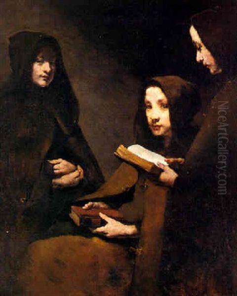 La Lecture Des Prieres (la Lecture Des Novices) Oil Painting by Theodule Ribot