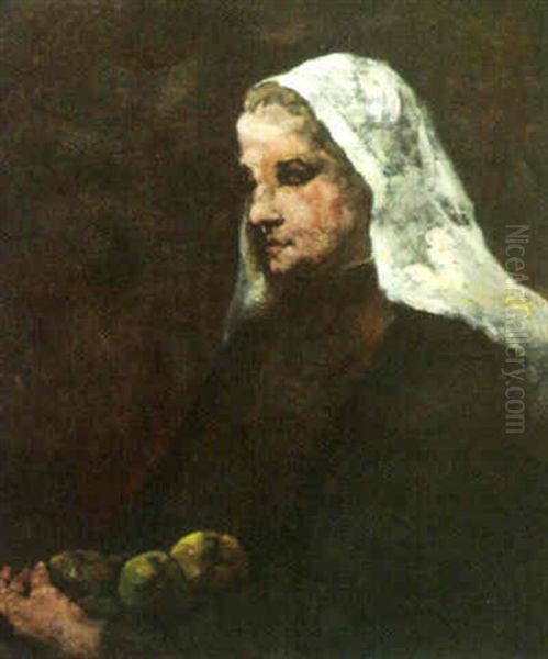 Portrait Of A Woman With Apples Oil Painting by Theodule Ribot