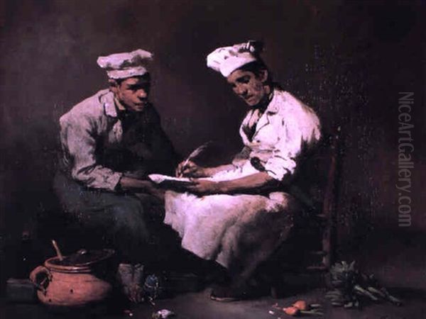 Les Deux Cuisiniers Oil Painting by Theodule Ribot