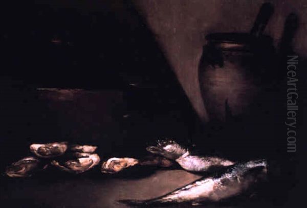 Still Life With Oysters And Fish Oil Painting by Theodule Ribot