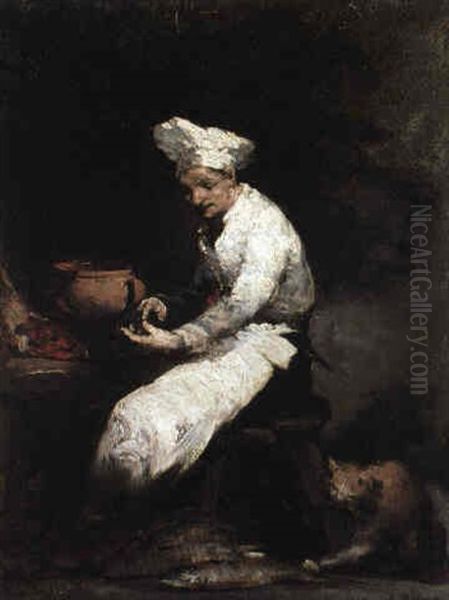 The Cook And The Cat Oil Painting by Theodule Ribot