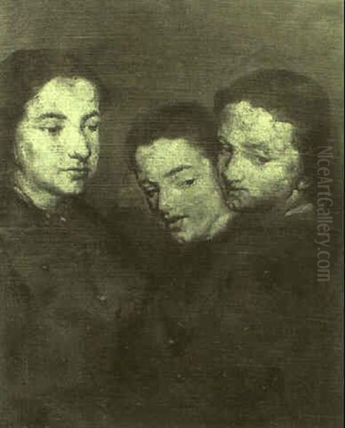 Les Trois Enfants Oil Painting by Theodule Ribot