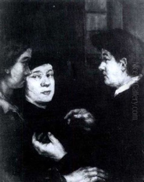 Conversation Oil Painting by Theodule Ribot