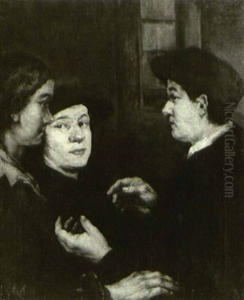 Les Trois Paysannes Oil Painting by Theodule Ribot