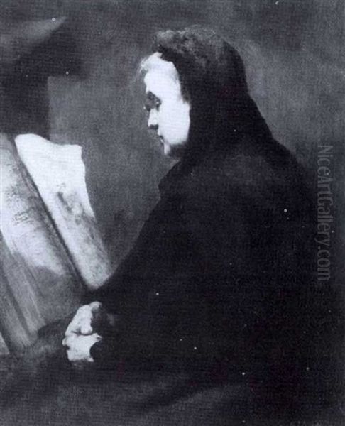 A Woman Reading Oil Painting by Theodule Ribot