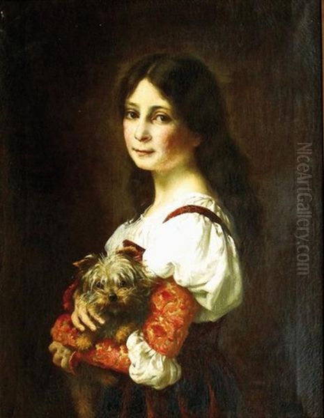 Jeune Fille Au Chien Oil Painting by Louis Gustave Ricard