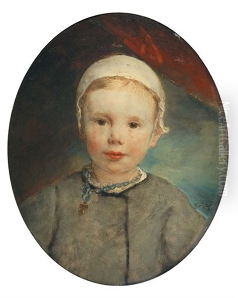 Enfant Au Bonnet Oil Painting by Louis Gustave Ricard