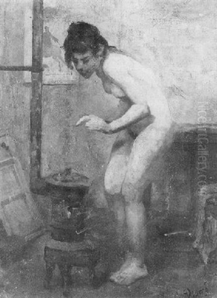 An Artist's Model Oil Painting by Louis Gustave Ricard