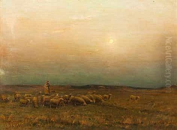 Shepherd And Flock Oil Painting by Georges Ricard-Cordingley