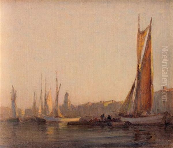 Port De Saint-tropez Le Matin Oil Painting by Georges Ricard-Cordingley