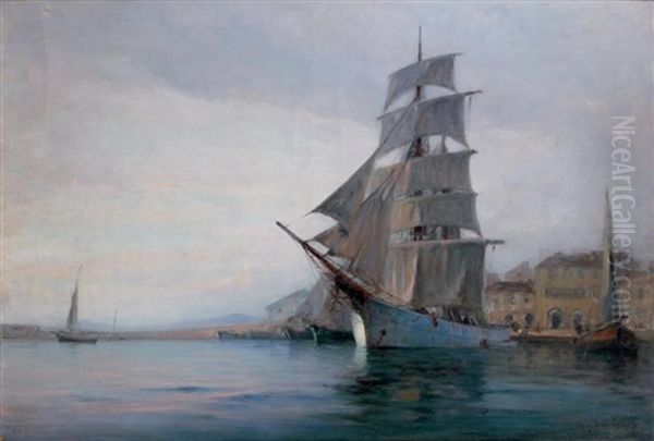 Voilier Dans Le Port De St. Tropez Oil Painting by Georges Ricard-Cordingley