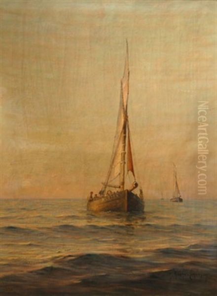 Depart En Peche - Barque Sous Voiles Oil Painting by Georges Ricard-Cordingley