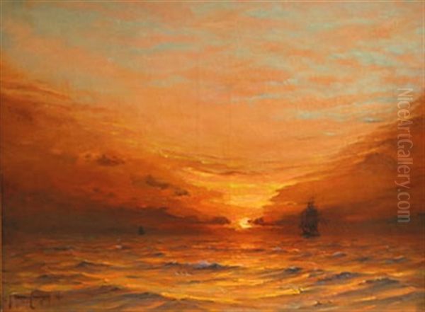 Marine - Soleil Couchant Oil Painting by Georges Ricard-Cordingley