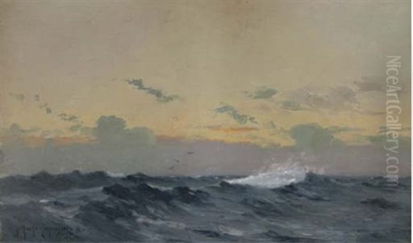 Waves At Sunset Oil Painting by Georges Ricard-Cordingley