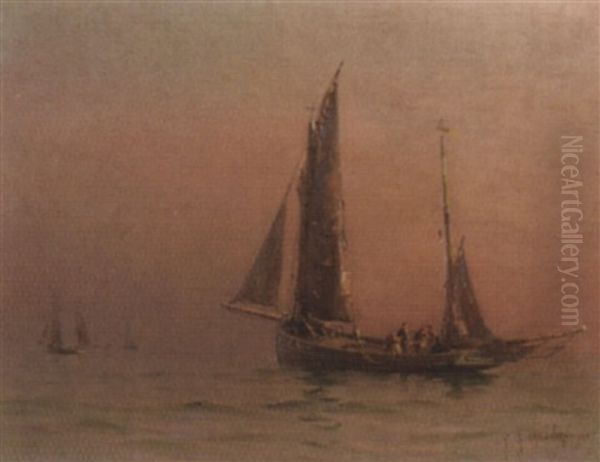 Ausfahrt Der Fischerboote Im Abendrot Oil Painting by Georges Ricard-Cordingley