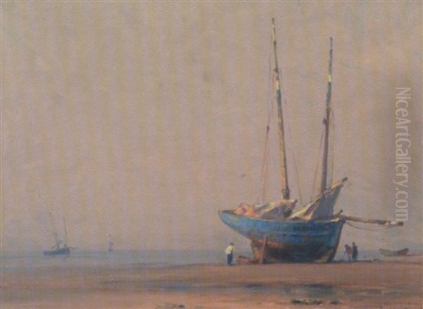 Bateau Echoue Sur La Greve Oil Painting by Georges Ricard-Cordingley