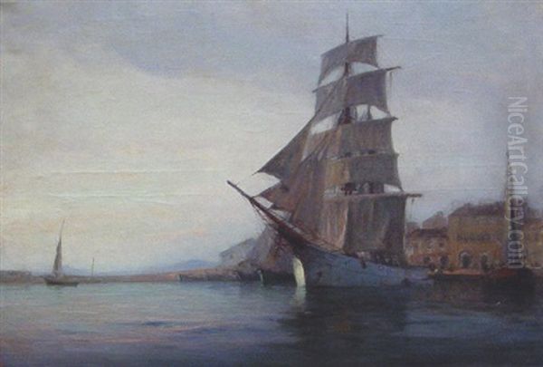 Voilier Dans Le Port De Saint-tropez (?) Oil Painting by Georges Ricard-Cordingley