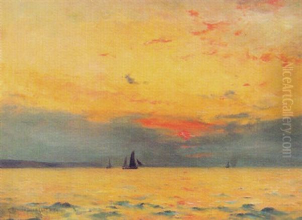 Soleil Couchant En Bord De Mer Oil Painting by Georges Ricard-Cordingley