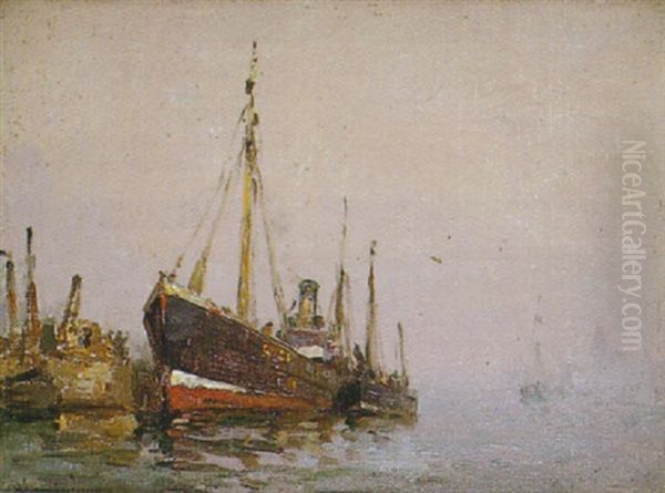 Les Bateaux Dans La Brume Oil Painting by Georges Ricard-Cordingley