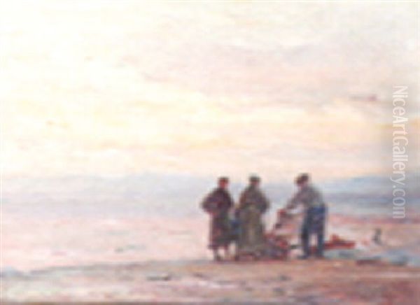 Personnages Plage Du Midi Cannes Soiree Oil Painting by Georges Ricard-Cordingley