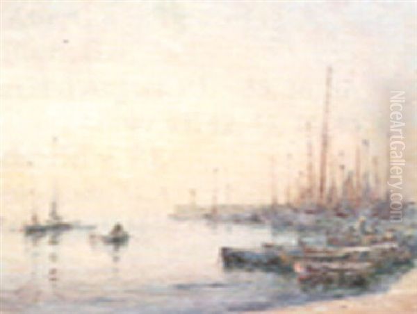 Midi Sur Le Port De Cannes Oil Painting by Georges Ricard-Cordingley