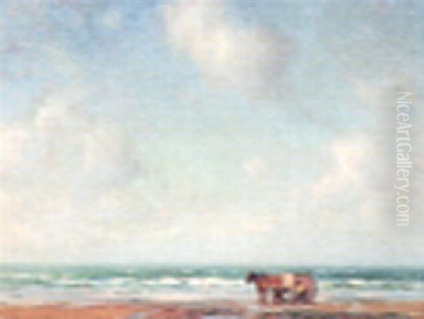 Chevaux Sur La Plage Oil Painting by Georges Ricard-Cordingley