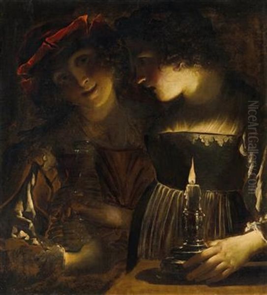 Two Lovers By Candlelight Oil Painting by Pietro Ricchi