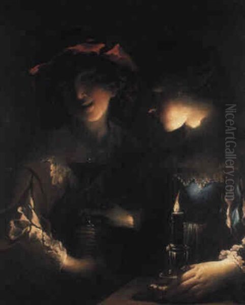 A Boy And Girl By Candlelight by Pietro Ricchi