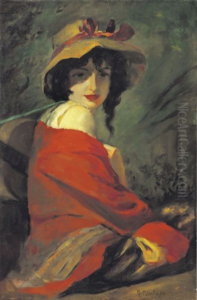 Ragazza Con Cappellino Oil Painting by Gaetano Ricchizzi