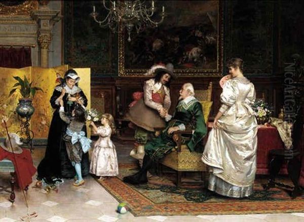 A Visit To Grandfather's Oil Painting by Arturo Ricci