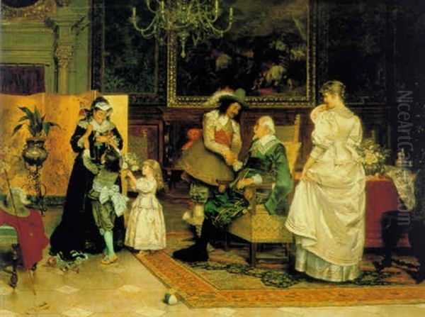 A Visit To Grandfather's Oil Painting by Arturo Ricci