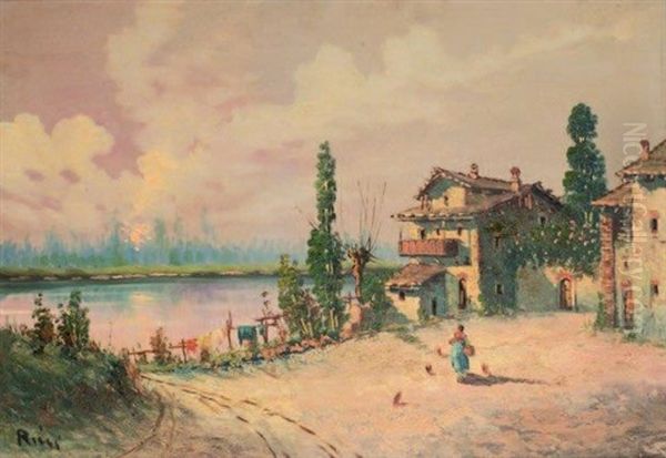 Chalet En Bord De Lac Oil Painting by Guido Ricci