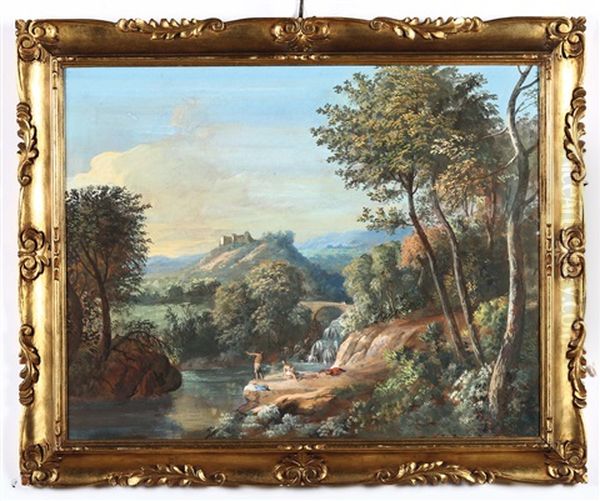 Paesaggio Con Armenti Paesaggio Con Ponte Romano (pair) Oil Painting by Marco Ricci