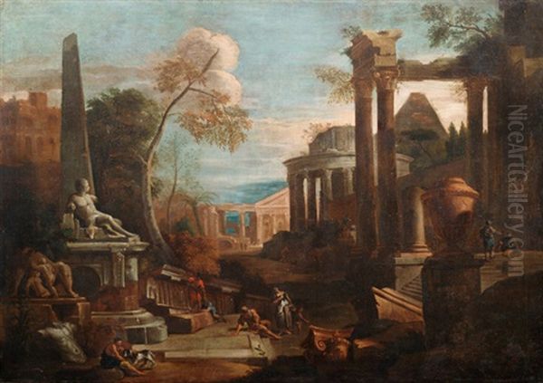 Architekturcapriccio Mit Ruinen Und Figuren Oil Painting by Marco Ricci