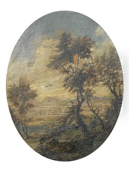 A Wooded River Landscape With Figures On The Shore; And A Wooded Landscape With Travellers On A Country Path (a Pair) Oil Painting by Marco Ricci