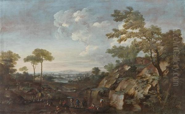 A Vast Landscape With Figures Oil Painting by Marco Ricci