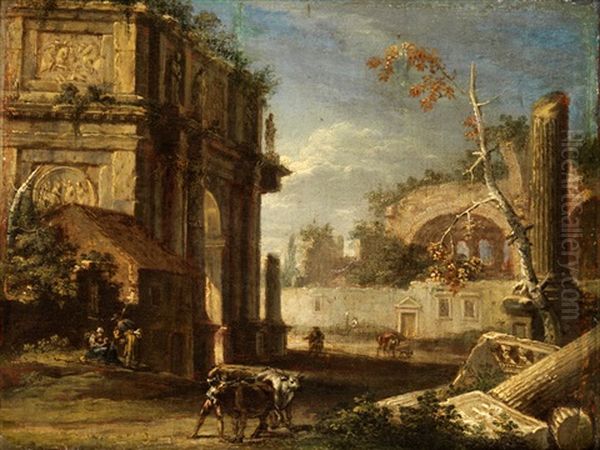 Blick Auf Das Forum Romanum Mit Titusbogen Und Konstantins-basilika Oil Painting by Marco Ricci