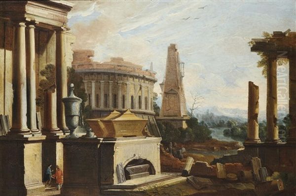 Capriccio Mit Ruinen Oil Painting by Marco Ricci