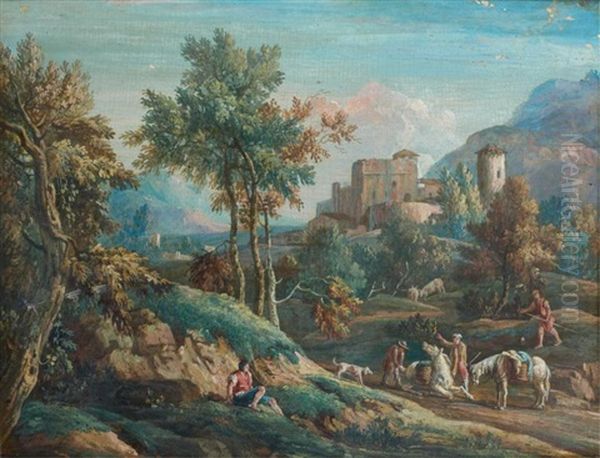 Paysage De La Venetie Avec Des Villageois En Chemin Oil Painting by Marco Ricci