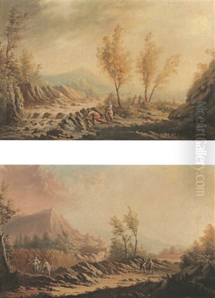 Paysages Animes (pair) Oil Painting by Marco Ricci