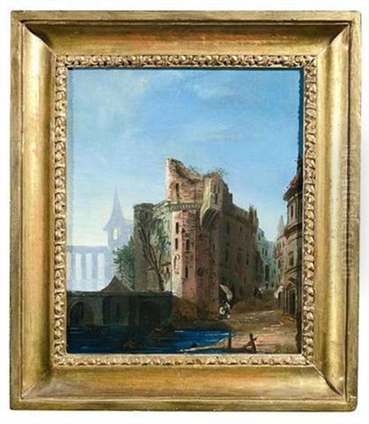 Capriccio Mit Einem Hafen Am Ufer Oil Painting by Marco Ricci