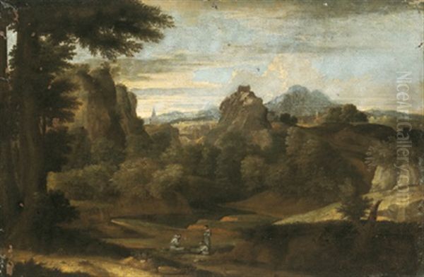 Paesaggio Alpestre Con Tre Monaci, Oil Painting by Marco Ricci