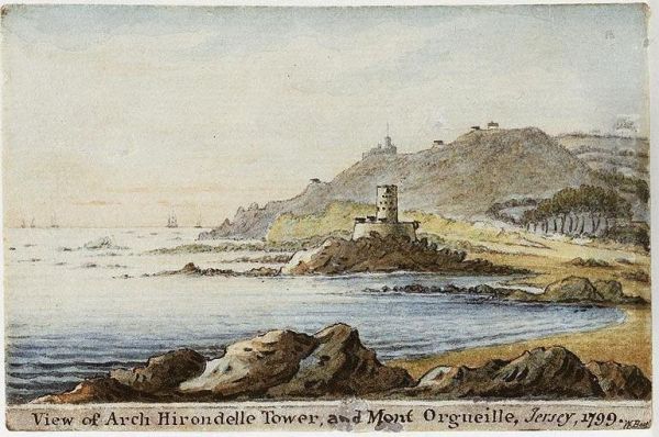 View Of La Rocco And Part Of The Bay Of St. Ouens, Jersey; View Of Arch Hirondelle Tower And Mont Orgueille, Jersey Oil Painting by Lieutenant Colonel William Booth