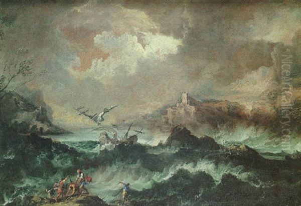 Scene De Tempete Aux Abords D'une Cote Rocheuse Oil Painting by Marco Ricci