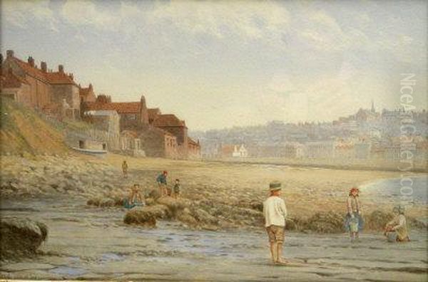 'whitby' - Children Playing On Tate Hill Sands Oil Painting by Edward C. Booth