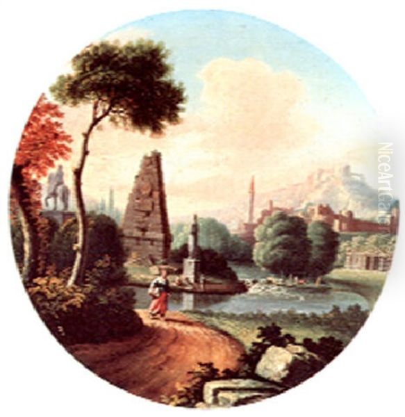 A Riverscape With Antique Ruins Oil Painting by Marco Ricci