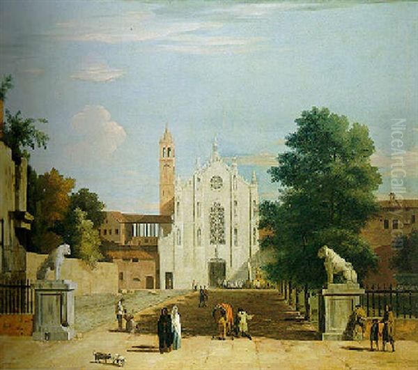 A Procession Before A Gothic Church Oil Painting by Marco Ricci